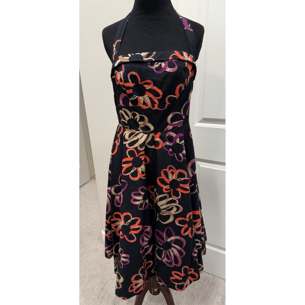 Girls From Savoy Anthropologie Black Floral Peggy Sue Dress Retro Pinup Halter 8